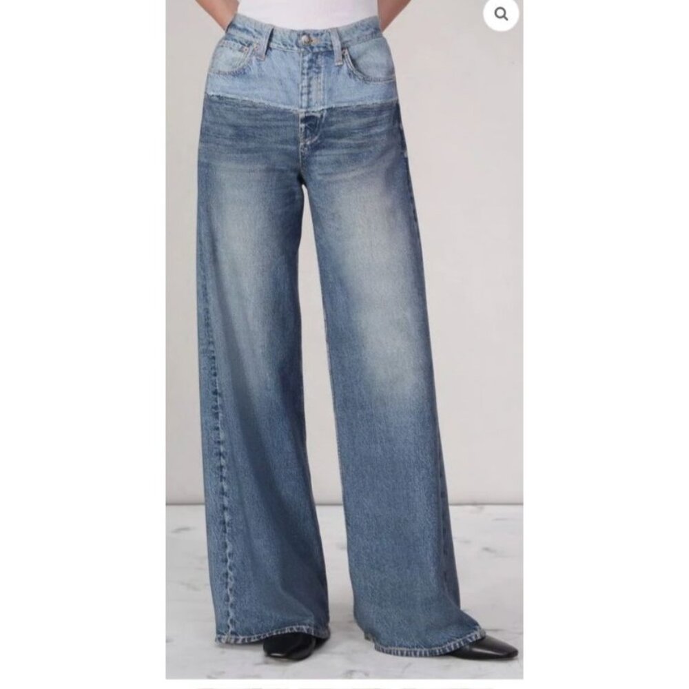 rag & bone Two-Tone Light Blue Wide-Leg Jeans
